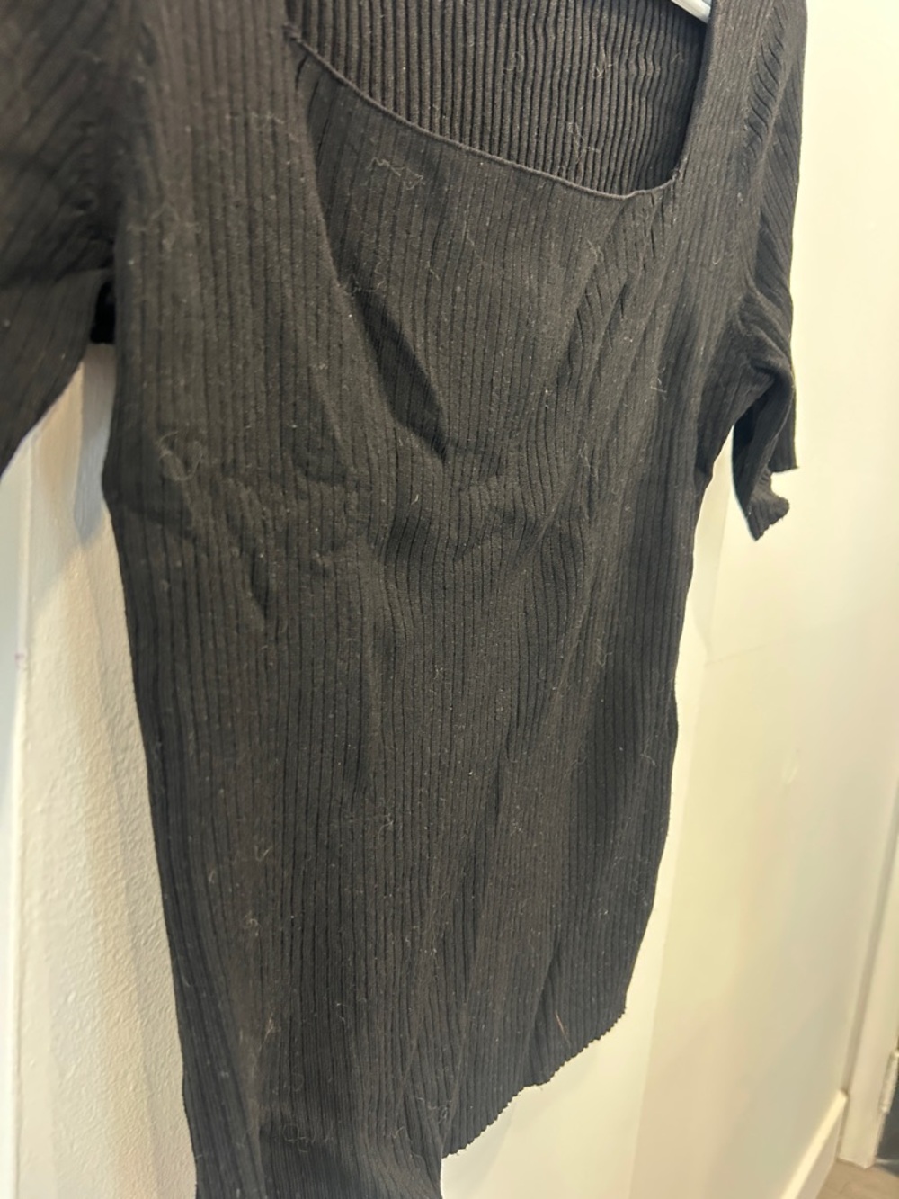 H&M Black Ribbed Square Neck Short Sleeve Top - Picture 3 of 4